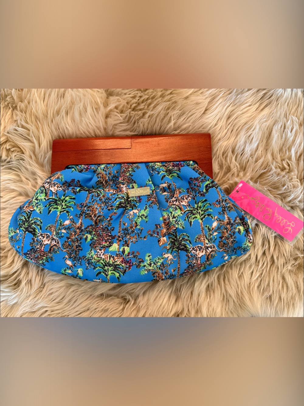 Lilly Pulitzer GWP Bermuda Clutch Blur Thistle Tiger Queen